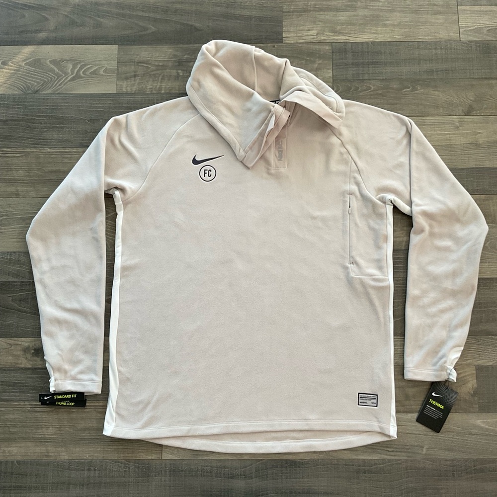 NWT Nike FC Drill Top Fleece Soccer Pullover Scuba Neck Mens XL Beige AT6105-008